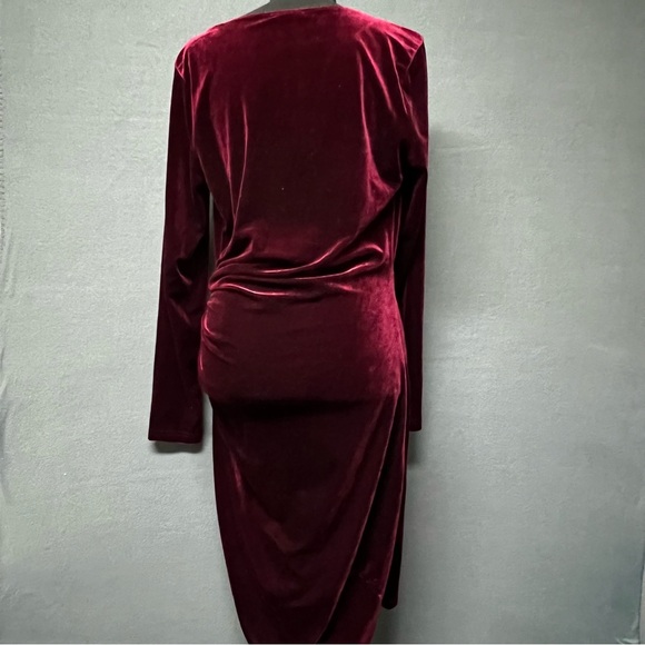 Burgundy/Red Velvet Wrap Dress, Long Sleeve,Knee Length Size Large - Picture 2 of 9